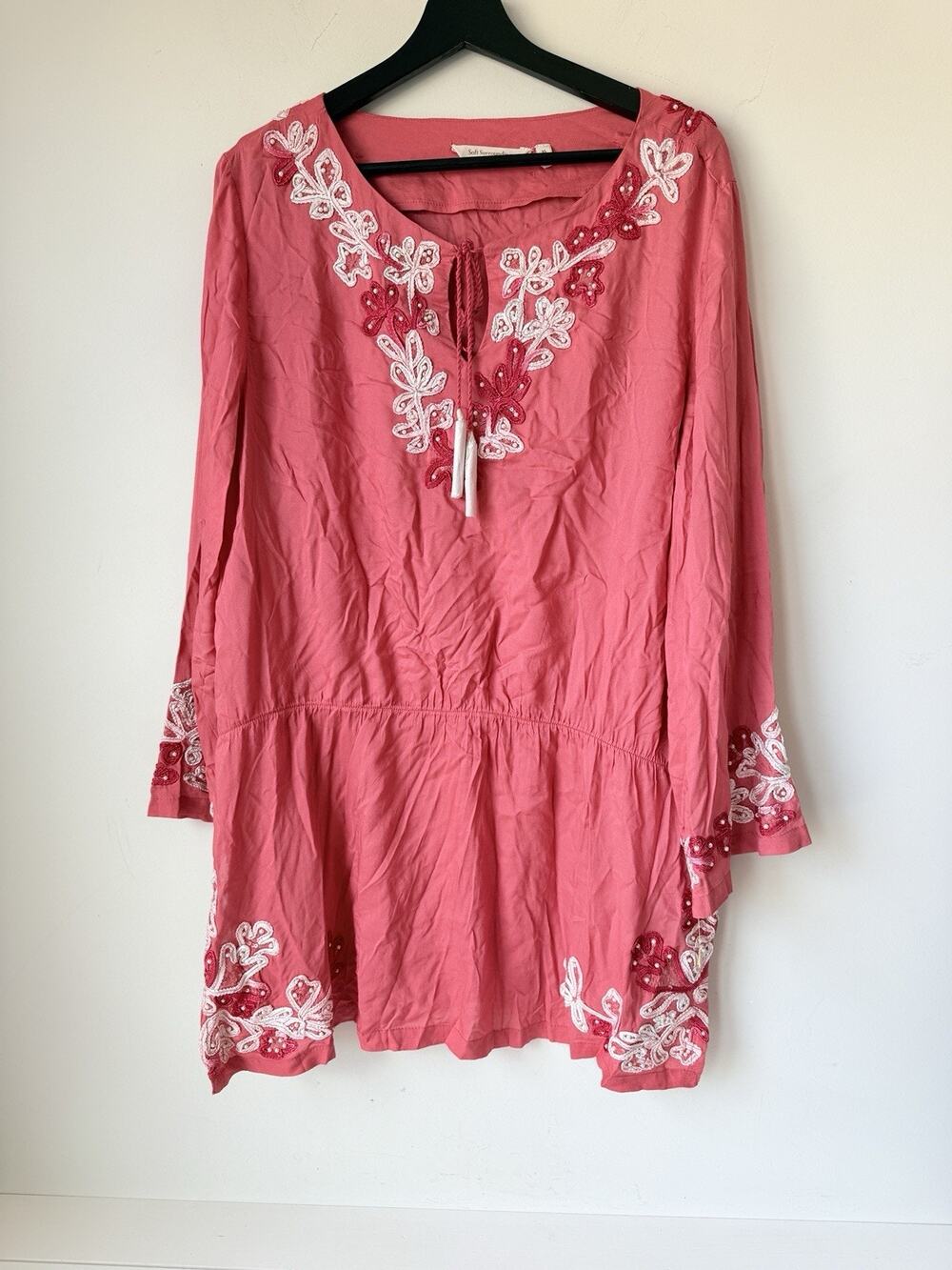 Soft Surroundings XL Coral Embroidered Midi Dress India Beach Coverup